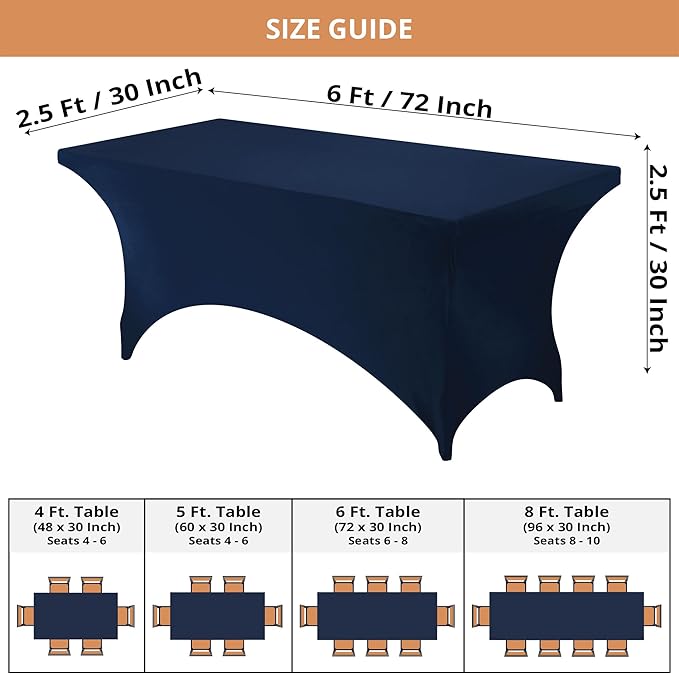 Utopia Kitchen 6ft Spandex Table Cloth Rectangle [1 Pack, Navy Blue] 200GSM Premium Stretch, Lycra, Washable and Wrinkle Resistant Table Cover Fitted for Event, Wedding, Banquet [72Lx30Wx30H Inch]