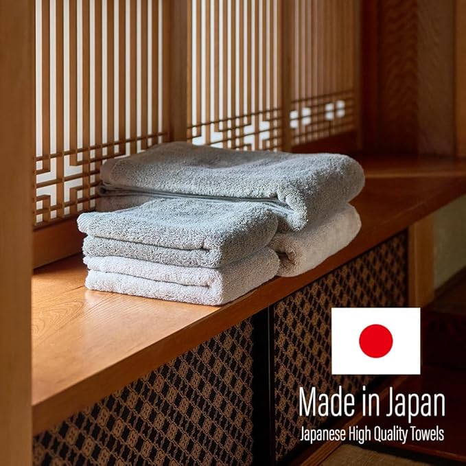 Luxury Japanese Wash Cloth - Set of 2, Senshu Towels, Greige, Approx. 13" x 33.5", Ultra Soft, Quick Drying, Absorbent, Lightweight, Ideal for Bath, Bathroom, Yoga, Spa, Body, Gift