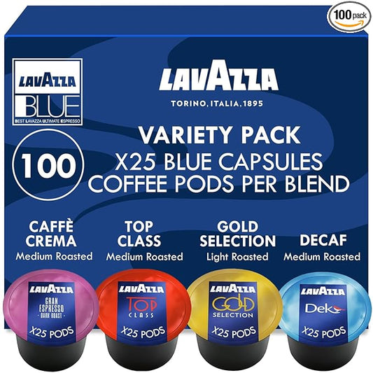 Lavazza Blue Coffee Capsules Variety Pack – 100 Count – Includes Decaf Dek, Gran Espresso, Top Class & Gold Selection – Compatible with Lavazza LB Machines Only