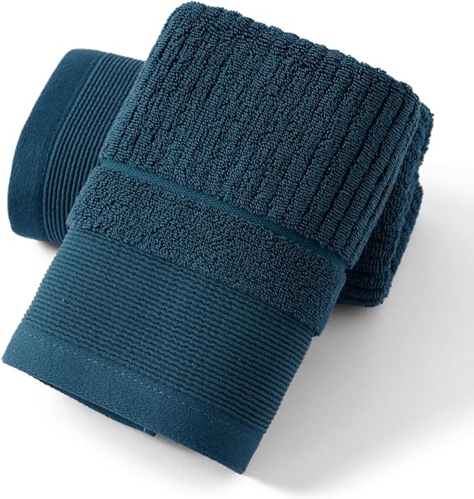 sense gnosis Blue Navy Hand Towel Set of 2 Ribbed Striped 100% Cotton Super Soft Thick Absorbent Decorative Hand Towel for Bathroom 13 x 29 Inch