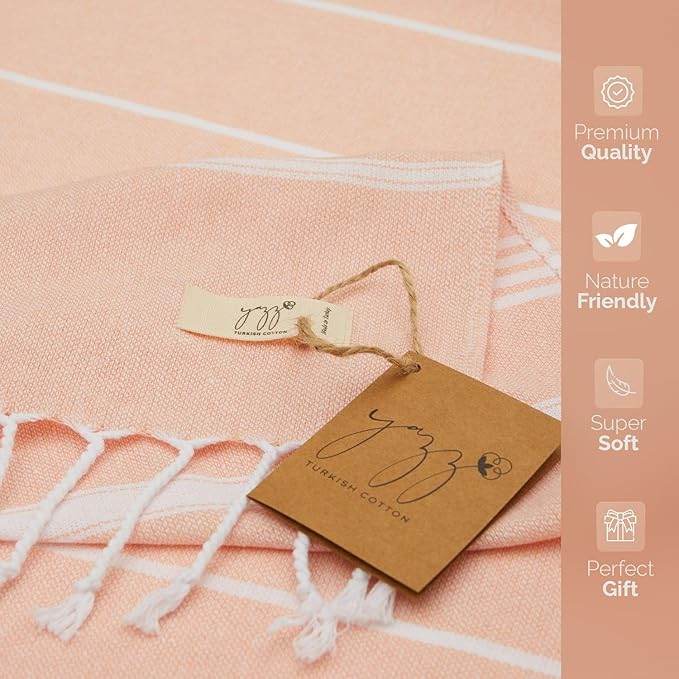 Hand Towels - Set of 2, 18" x 30" inches, Decorative Peshtemal Cotton Hand Towels for Kitchen, Bath, Guest, Face, Hair, Gym, Yoga, Dishcloth, Travel (Salmon)