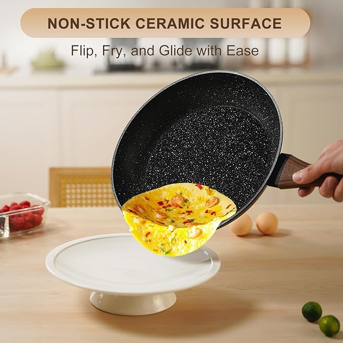 EWFEN 25 Pcs Pots and Pans Set, Nonstick Ceramic Cookware Sets, Healthy Non-Toxic, Large Capacity, Induction Compatible, Cooking Set with Frying Pans & Saucepans, PFAS/PTFE/PFOA Free, Classic Black