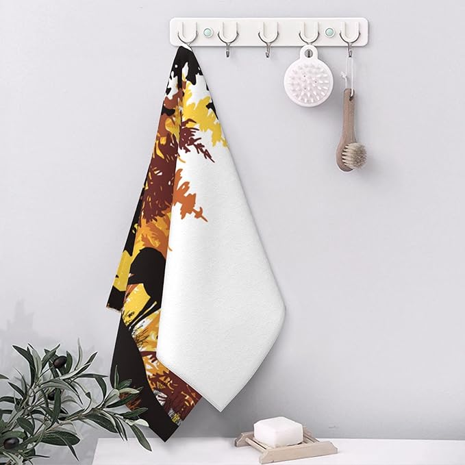 Sunset in Coniferous Forest Hand Towel Set,Deer with Sunset Hand Towels for Bathroom 2 Pack Soft Absorbent Decorative Dish Towel for Kitchen Sports Gym Yoga Home Decor 14 x 28 in
