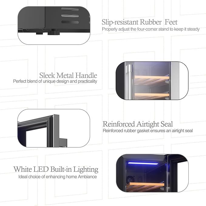 16-Bottle Wine Fridge, 12-Inch Compressor Cooler with Dual Zone, Built-in or Under Counter, 41-64F Digital Touchscreen, Triple-Layer Glass Wine Refrigerator for Home and Office