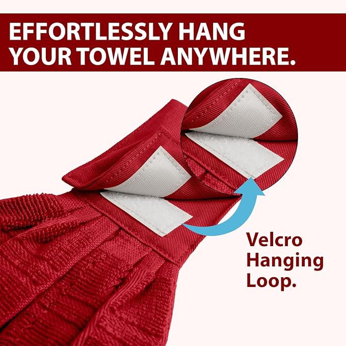 Blue Needles Hanging Kitchen Towels - Red 100% Cotton Solid Kitchen Tie Towel, Set of 2 Hand Dish Cloth with Hanging Loops 9 x 17 Inches, Absorbent, Super Soft, and Fast Drying Home Essential