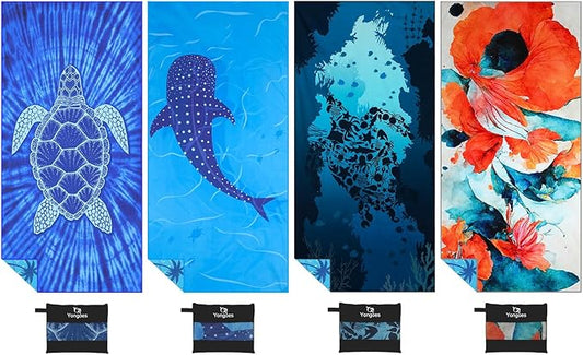 4 Pack Microfiber Lightweight Thin Beach Towel Sand Free Quick Dry Super Absorbent Large Towels for Swimming Pool Yoga Gym Travel Vacation Beach Accessories Essentials for Adults