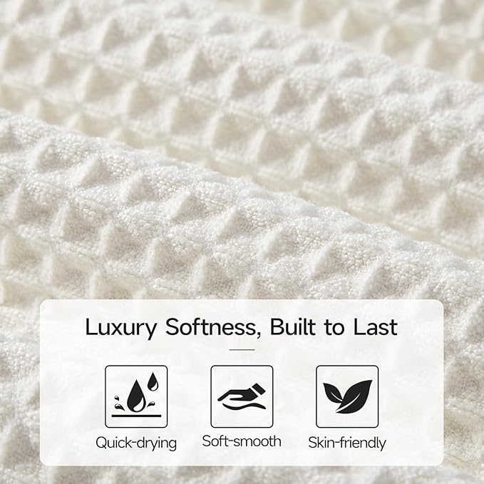 REDKISS 8 Pack Microfiber Waffle Bath Towels - Beige Waffle Towels for Bathroom, Extra Large, Highly Absorbent, Quick Dry Bath Towel Set, Lint Free Bathroom Towel for Gym, Shower, Hotel and Spa