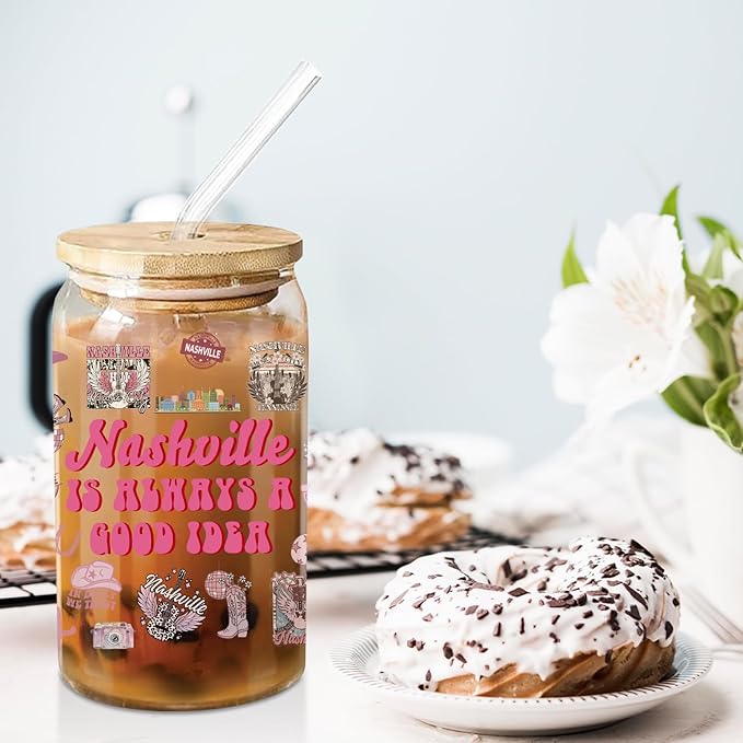 Nashville Gifts - Cute Pink Cups with Lids and Straws, 16 Oz Pink Tumbler for Women & Girls Birthday, Christmas, Bachelorette Party Favors