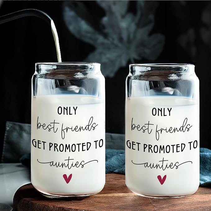 Only The Best Friends Get Promoted To Auntie Glass Cup,Pregnancy Announcement For Best Friend Coffee Can Glass With Lid And Straws 14oz,To Be Auntie Gift,Best New Aunt Gifts