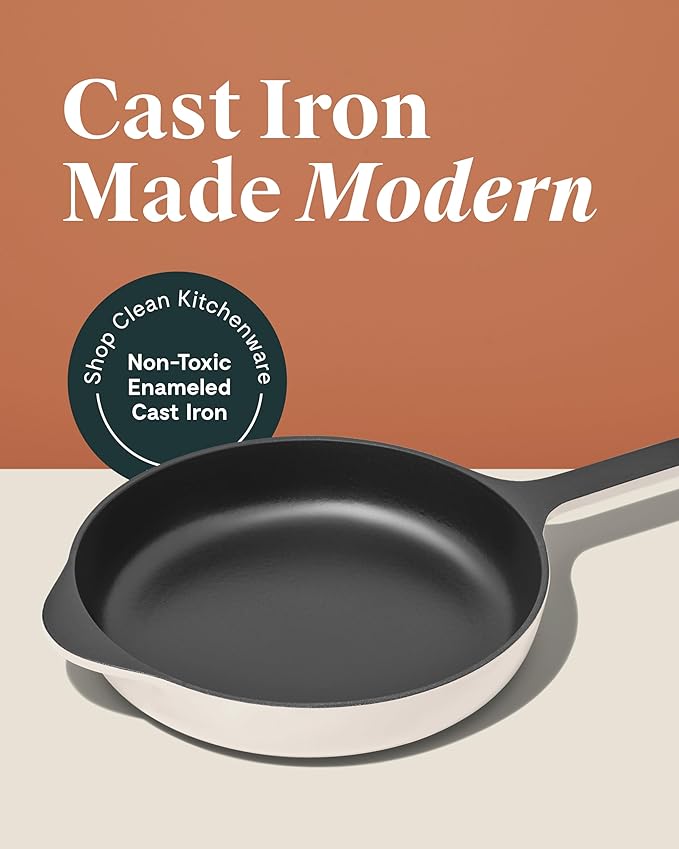 Caraway Cast Iron Skillet - 10.5” Enameled Cast Iron Pan With 3 Layer Enamel Coating - No Seasoning Required - Compatible With All Stovetops - Free From Forever Chemicals - Gray