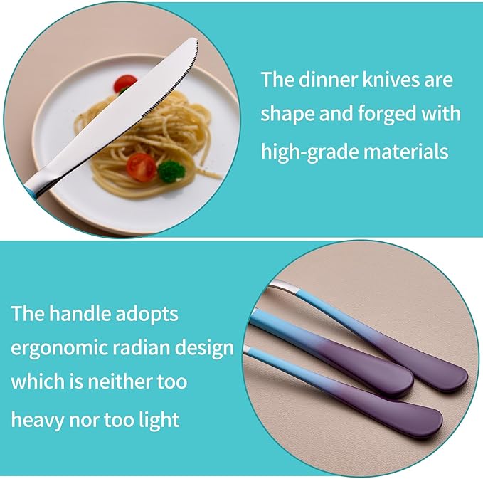 20-Piece Blue and Purple Silverware Set for 4, 18/0 Stainless Steel Flatware Cutlery Utensils Set, Includes Dinner Knives, Forks, Spoons, Salad Forks, Teaspoons, Dishwasher Safe