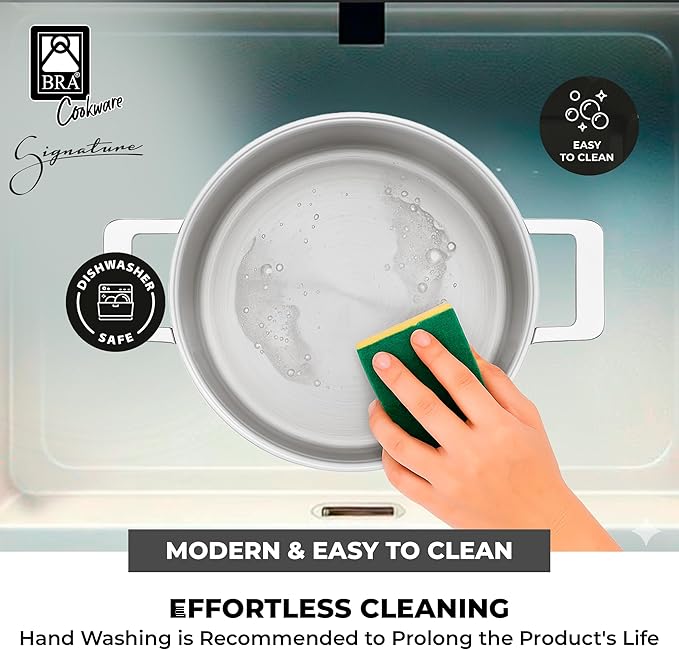 BRA COOKWARE Signature Stainless Steel Stock Pot w/Glass Lid | 9.5 Inch 4 Quart Professional Grade Cooking Pot | PFOA Free Deep Pot | All Cooktops | All Cooktops (incl. Induction) & Oven Safe