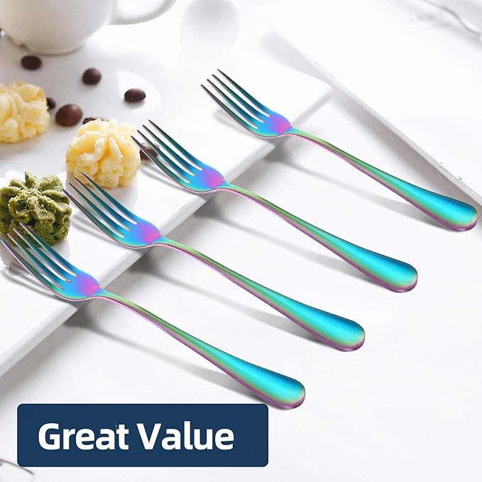 16 Piece Dinner Forks, 8 Inch, Top Food Grade Extra-Fine Stainless Steel Silverware Forks, For Home Kitchen Restaurant, Dishwasher Safe(Rainbow)