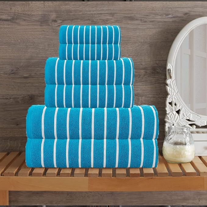 CASA COPENHAGEN Ecstatic 6 Pieces Towel Set- Teal Blue, 600 GSM 2 Bath Towel 2 Hand Towel 2 Washcloth, Designed in Denmark Made of Soft Egyptian Cotton for Bathroom, Kitchen & Shower.
