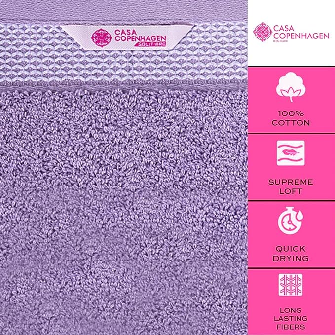 CASA COPENHAGEN Solitaire 6 Pieces Towel Set- Purple Rose, 600 GSM 2 Bath Towel 2 Hand Towel 2 Washcloth, Designed in Denmark Made of Soft Egyptian Cotton for Bathroom, Kitchen & Shower