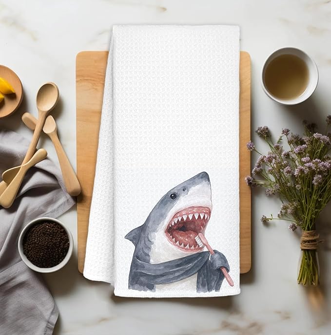 Shark Towels Decor,Shark Lovers Gifts Bathroom Kitchen Decor,Kids Hand Towels for Bathroom Kitchen 16x24 Inch