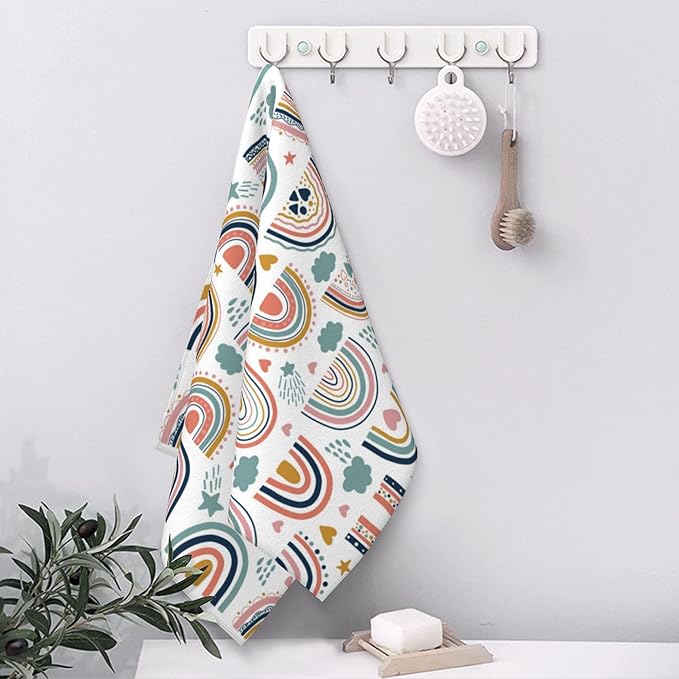 Hand Towels Set of 2 Bohemian Rainbows Towels for Bathroom Soft Absorbent Decorative Hand Bath Towels Dish Towels for Kitchen Sports Gym Yoga Home Decor 14 x 28 in