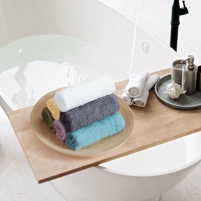 SEMAXE 100% Cotton Washcloths for Bathroom - 24 Pack, Quick-Dry Face Towels with Hanging Loop, Highly Absorbent and Soft, 13x13 Inch, Green