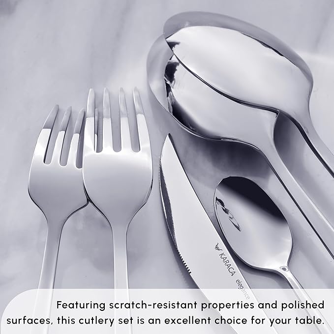 Karaca Tivoli Silver 30-Piece Cutlery Set, for 6 People, 18/10 Stainless Steel Cutlery Set, Heat Resistant, Corrosion Resistant, 3mm Thick, Silver