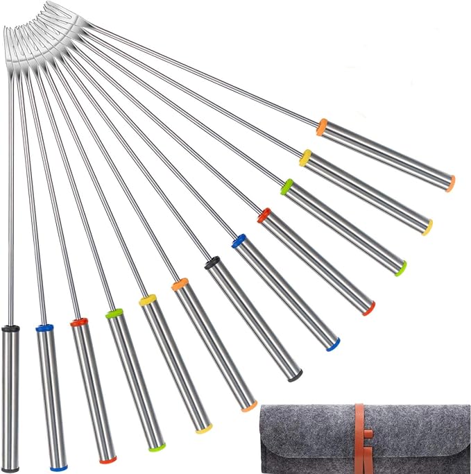12 Pcs 9.5 Inch Stainless Steel Fondue Forks with Heat Resistant Handle Fondue Sticks for Cheese Pot Chocolate Roast Marshmallows Meat