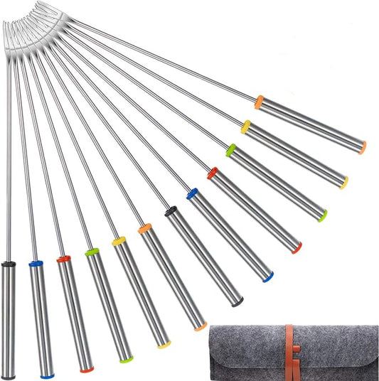 12 Pcs 9.5 Inch Stainless Steel Fondue Forks with Heat Resistant Handle Fondue Sticks for Cheese Pot Chocolate Roast Marshmallows Meat