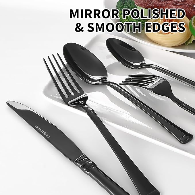 20-Piece Black Silverware Set,Service for 4,18/10 stainless steel Flatware Set,Mirror Polished Cutlery Set,Dishwasher Safe