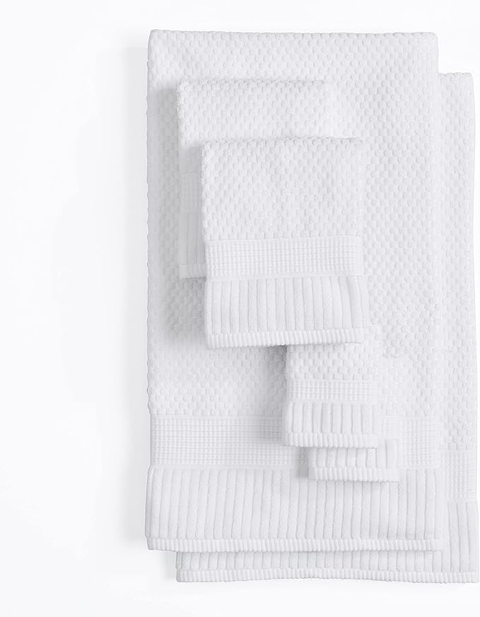 NY Loft 100% Cotton 6 Piece Bath Towel Set | White Towels | Oeko-TEX® Standard 100 | Soft & Absorbent, Quick-Dry | 2 Bath Towels 2 Hand Towels and 2 Washcloths | Trinity Collection - White