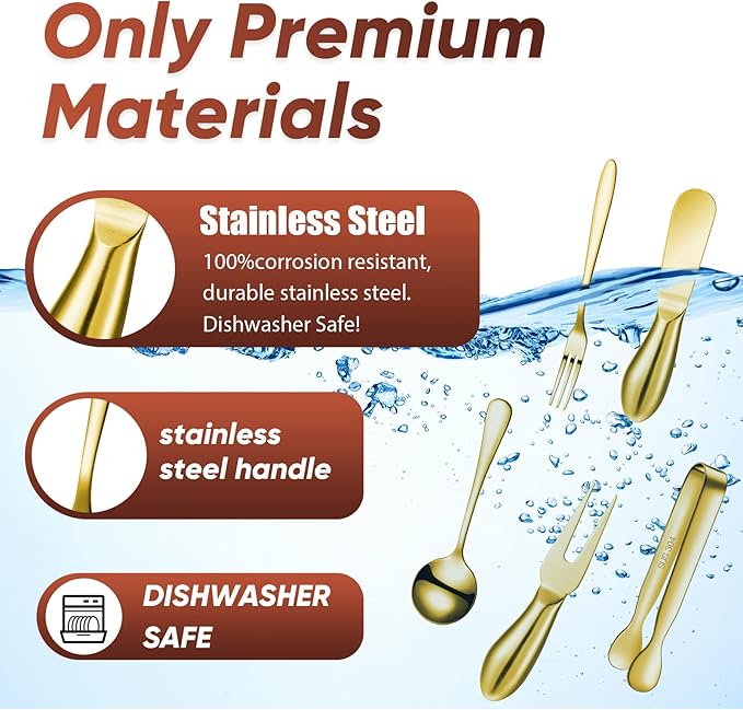 Patelai Charcuterie Board Accessories Cheese Spreader Knife Set Charcuterie Utensils Butter Knife Stainless Steel Mini Serving Tongs Spoons Appetizer Forks for Pastry Christmas(Golden,18 Pieces)