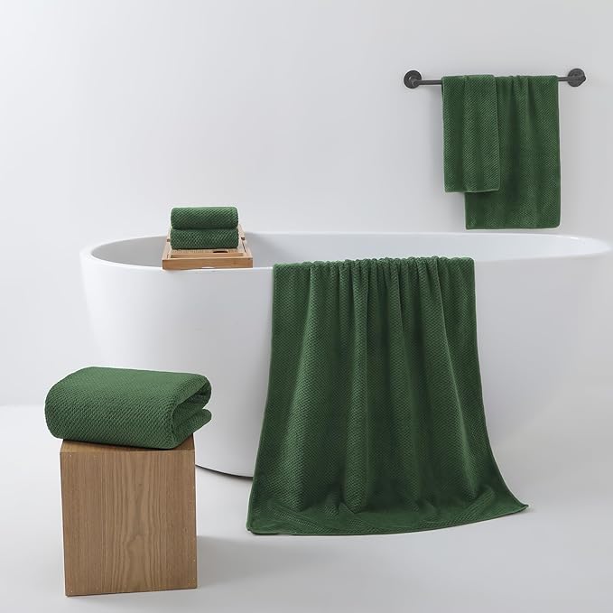 REDKISS Premium Towel Set of 8 - Ultra Soft Microfiber, Contains 2 Large Bath 35x70, 2 Hand 14x30, 4 Washcloths 14x14, Highly Absorbent, Quick Dry, Ideal for Everyday use, Hotel & Spa, Olive Green