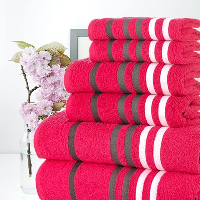 CASA COPENHAGEN Exotic Designed in Denmark 525 GSM Hotel & Spa Kitchen & Bath Set of 6 Egyptian Cotton Towels - 2 Bath Towels, 2 Hand Towels, 2 Washcloths - Pink