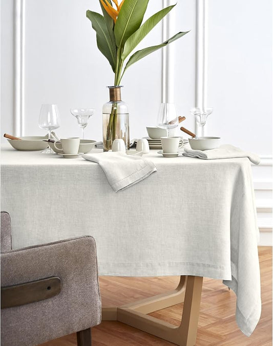 Solino Home Linen Tablecloth 70 x 120 Inch - 100% Pure Linen Light Flax Table Cloth for Rectangle Tables - Sonoma, Machine Washable Tablecloth for Christmas, New Year