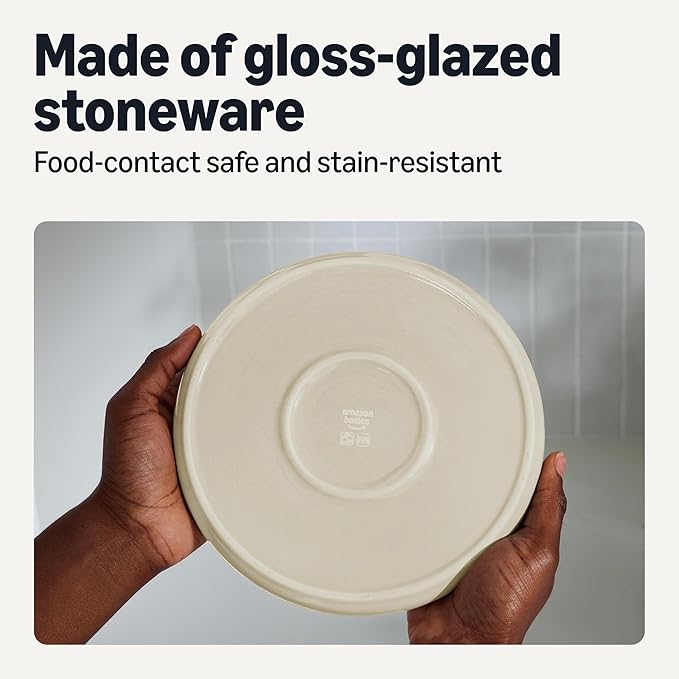 Amazon Basics Glazed Stoneware Salad Plates, Ceramic 4-Piece Set, Microwave and Dishwasher-Safe, 8.3 in., Ivory