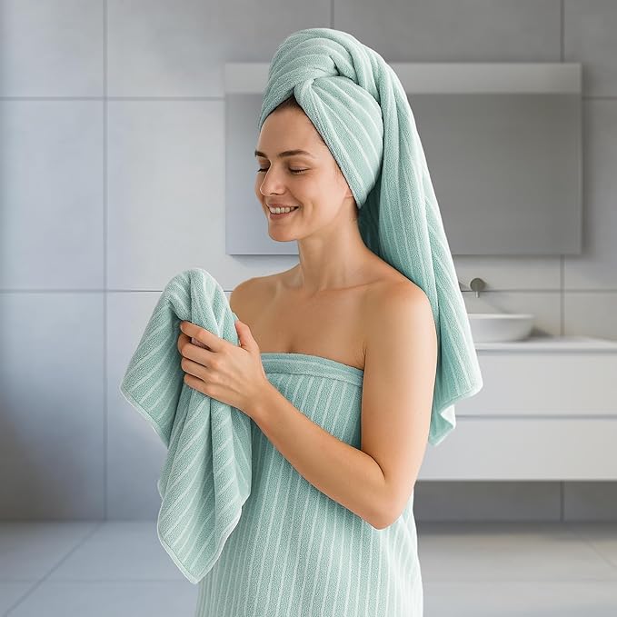 REDKISS Ultra Soft Bath Towels Set of 6 Large 35"x70" | 100% Microfiber, Highly Absorbent & Quick Dry | sage Green Towels for Bathroom, Spa, Gym | 2 Bath, 2 Hand, 2 Washcloths