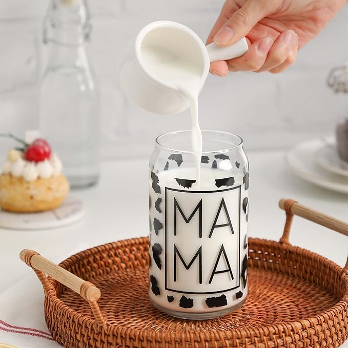 Mama Cup Gifts from Daughter Son, Mothers Day Christmas Gifts for Mama, Personalized Birthday Gift for Mother, Thank You Gift Ideas for Mom, New Mom for Women - 16 oz Iced Coffee Glass Cup