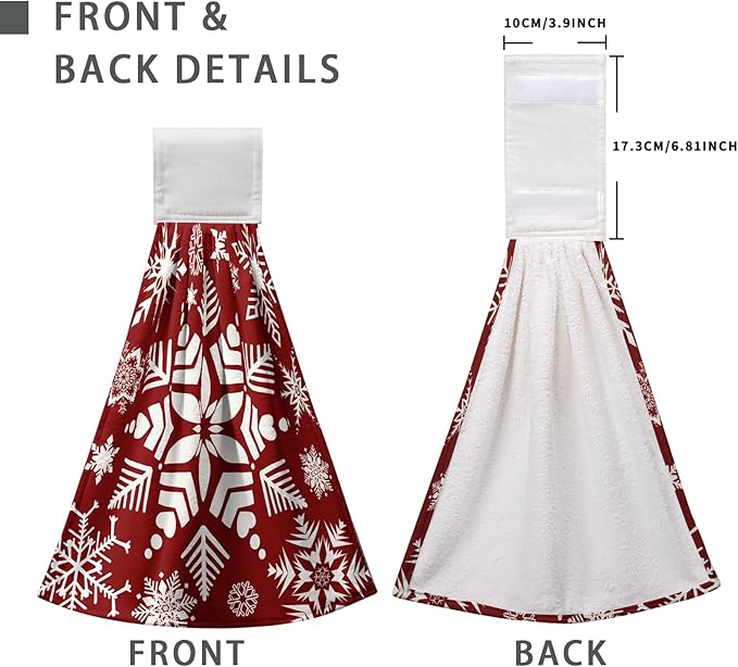 Snowflakes Xmas Hanging Kitchen Towels Winter Red Hand Tie Towel Soft Absorbent Christma Hanging Dish Towels for Kitchen Bathroom Home Decorations