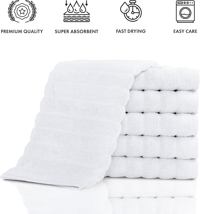 Classic Turkish Towels CTT Luxurious 100% Turkish Cotton Washcloths 6 Pack, Highly Absorbent & Quick Dry, Face Towels Wash Cloths for Hotel, Spa & Gym | 13"x13" (White)