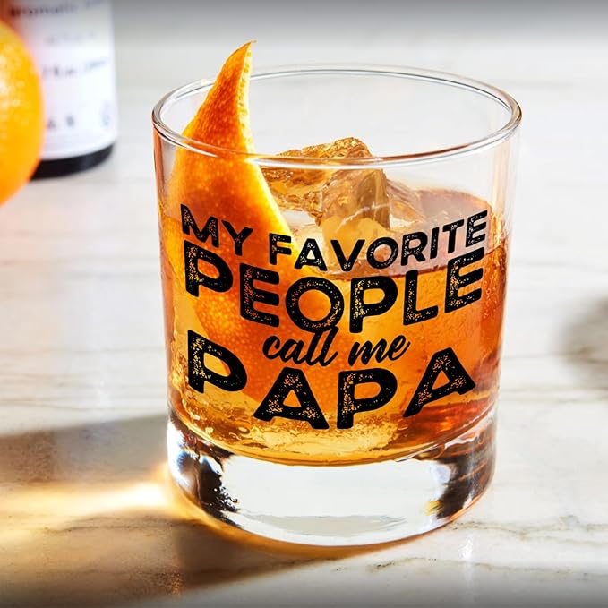 Papa Whiskey Glasses 10 oz, Dad Gifts for Birthday Christmas Father's Day, My Favorite People Call Me Papa Old Fashioned Rocks Glasses Cup for Men Drinking Scotch Bourbon Liquor