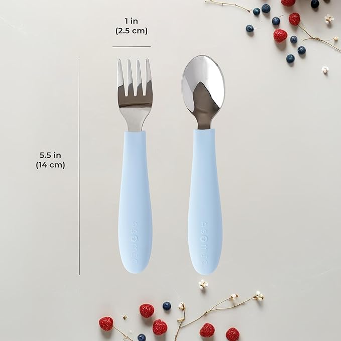 ASOMIC Premium 316 Stainless Steel Cutlery Set with Food-Grade Silicone Handles for Toddlers & Kids, 6-Piece Utensils Set with Safe Spoons & Forks, Durable & Dishwasher Safe (Sage/Sky Blue/Ivory)