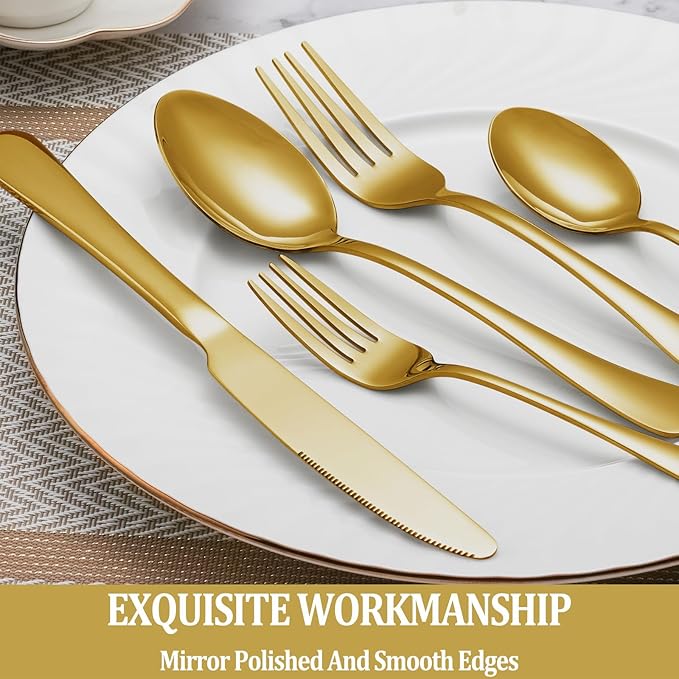16 Piece Gold Dinner Forks Set, Food-Grade Stainless Steel Silverware Forks, Cutlery Fork, Metal Fork for Home, Kitchen or Restaurant, Mirror Polished, Dishwasher Safe - 8 Inch