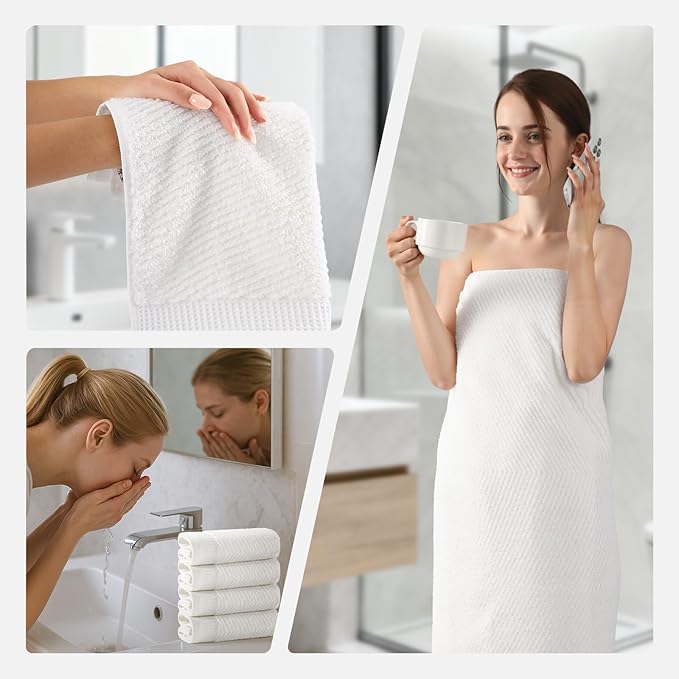 REDKISS Luxury Bath Towel Set of 8, 100% Cotton Bathroom Towels Set with 2 Bath Towels, 2 Hand Towels, 4 Washcloths, Ultra Soft Highly Absorbent Towels for Bathroom, Gym, Hotel, Spa, White