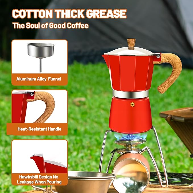 3 Cup Aluminum Espresso Stovetop Moka Pot Express Coffee Maker Percolator Italian Classic Mocha Coffee Machine for Italian and Cuban Cafe Brewing for Home & Camping 150ml 5oz