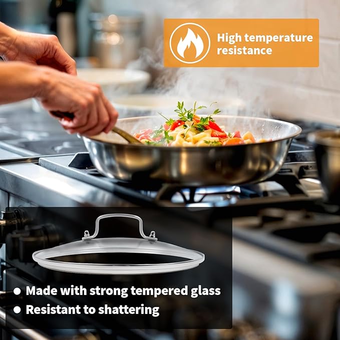 10" Tempered Glass Pan Lid with Steam Vent, Thickened to 4mm and Dishwasher Safe and Oven up to 480℉, Universal Lid Fit for Cast Iron Skillets, Frying Saute Pan, Cooking Pot
