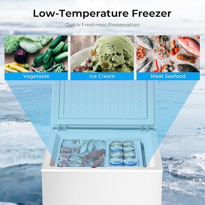 Antarctic Star Chest Freezer 3.2 Cubic Feet 14℉ to -40℉ Low Temperature Freezer with Removable Basket,Free Standing Top open Door Deep Freezer, Adjustable Temperature for Home, Basement, Kitchen,White