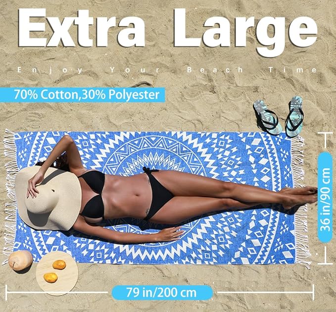 2 Pack Turkish Beach Towel Quick Dry Absorbent Cotton Lightweight Thin Bathroom Bath Pool Swim Towels Extra Large Oversized Sand Free Beach Accessories Essentials Stuff Cloud Adults Gift