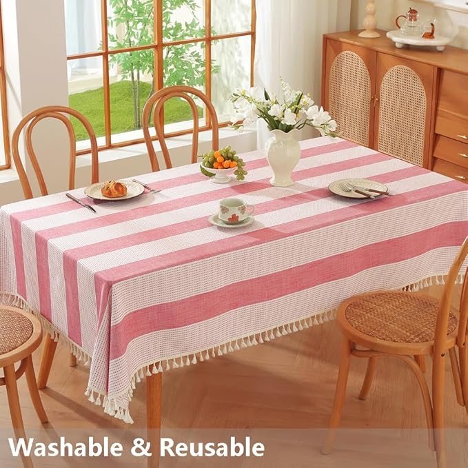 TruDelve Cotton Square Tablecloth Red Striped Tablecloths Ourdoor Table Cloth Square Tables Cloth Tablecloth for Card Table Cover (55"x55", Red)