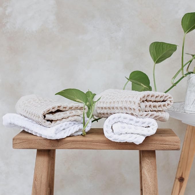 sea me at home Waffle Washcloths Set, 100% Turkish Cotton (Beige)