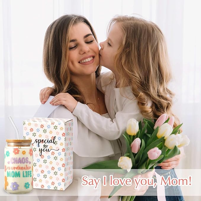 Mom Cup Gifts from Daughter and Son, Cool Gifts for Chaos Coordinator Mom, Personalized Mothers Day Gift for Mother, Thank You Mama Gift Ideas for Women - 16 oz Mama Iced Coffee Glass Cup