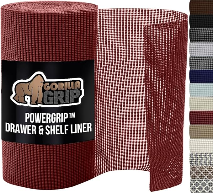 GORILLA GRIP powerGRIP Drawer Shelf and Cabinet Liner, Thick Strong Hold, Non-Adhesive Liners Protect Kitchen Cabinets and Cupboard, Bathroom Drawers, Easy Install, Breathable Mat, 20" x30', Red