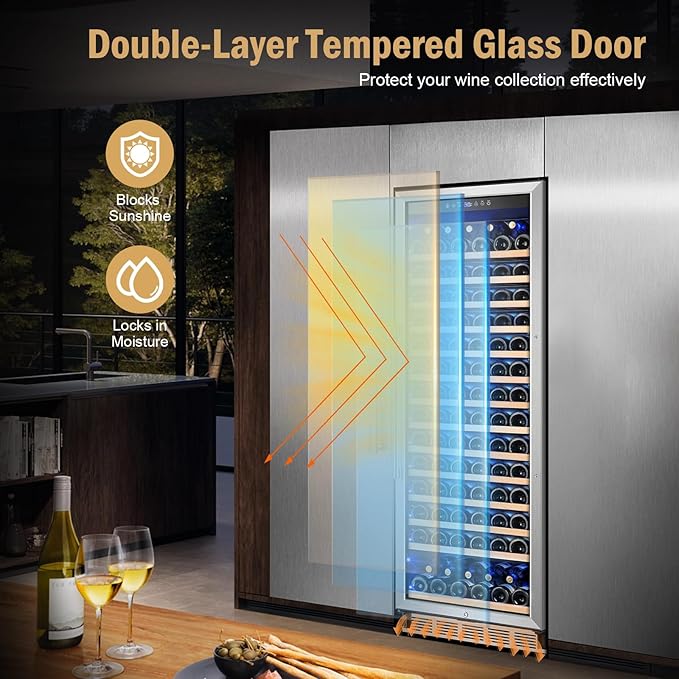 Wine Fridge Freestanding,173 Bottles 24 Inch Wine Cooler Refrigerator, Tall Wine Fridge with Compressor Low Noise Fast Cooling, Wine Cellar with Upgraded Door Handle Sliding Rail Shelves