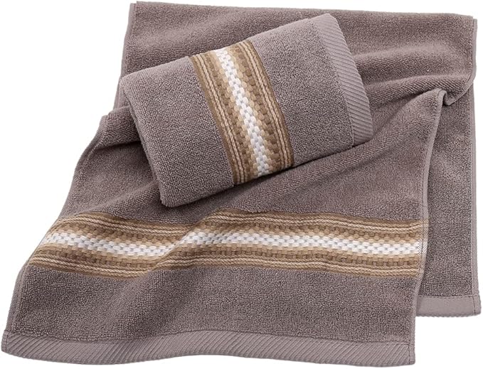 YiLUOMO Hand Towels Textured Striped Pattern 100% Cotton Soft Highly Absorbent Hand Towel for Bathroom 13 x 29 Inch (Brown, 2-Pack)